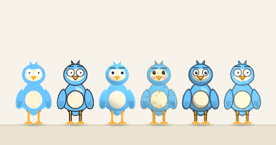 The cartoon bird drawn six times, once in each look, from Flat to Crayon.