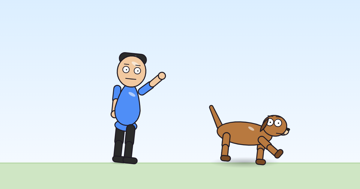 A cartoon person and a dog, both with a hand raised and slapped forward mid-high-five.